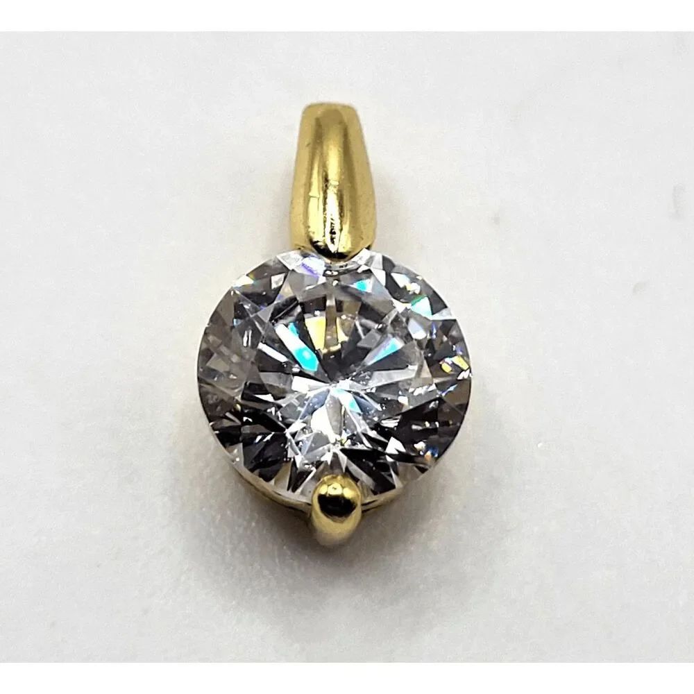 Sterling Silver 2 Carat Crystal S925 R1D Solitaire Pendant 0.5in 1.5g